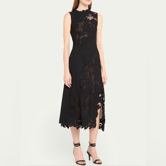 Oscar De La Renta Marbled Carnation Guipure Lace Inset Midi Dress size 0